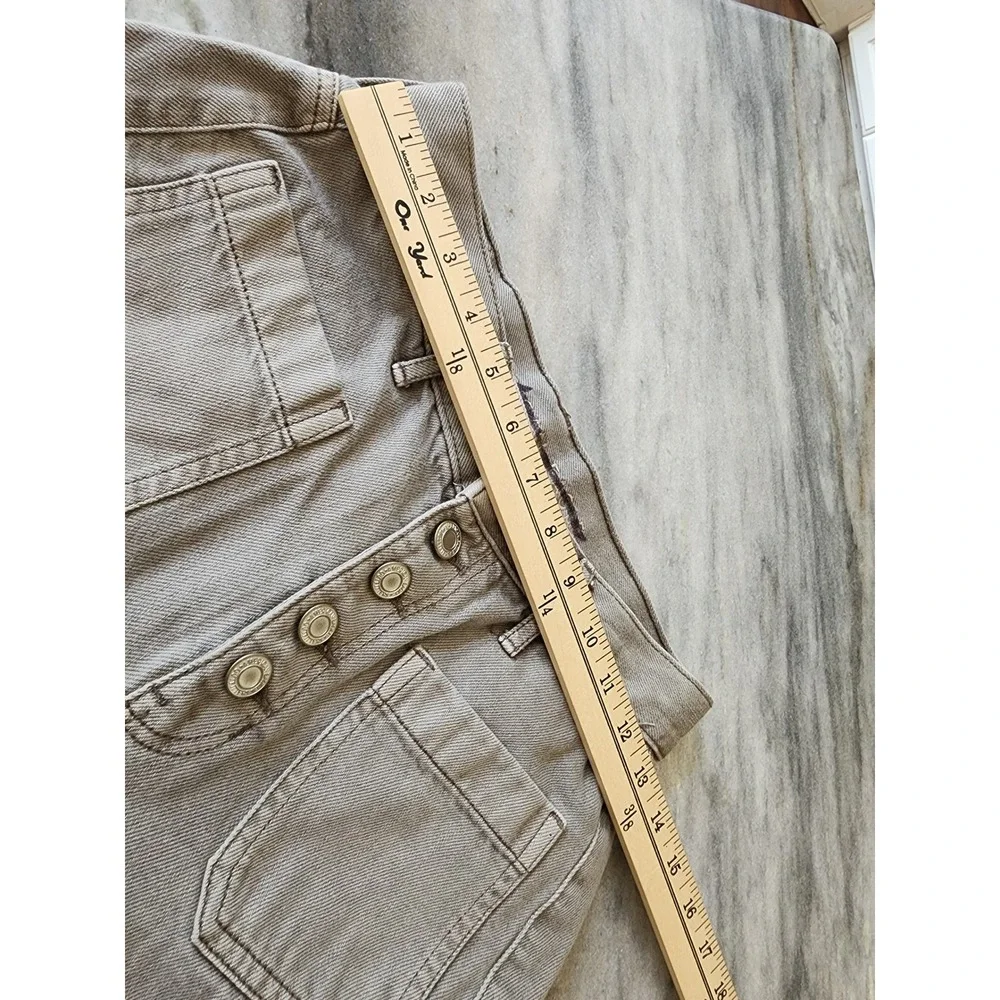 American Eagle Wide Leg Crop Jeans Green Khaki Button Fly Patch Pocket Size 4